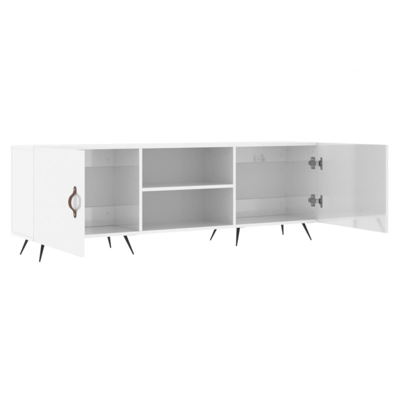 Szafka pod TV, wysoki połysk, biała, 150x30x50 cm