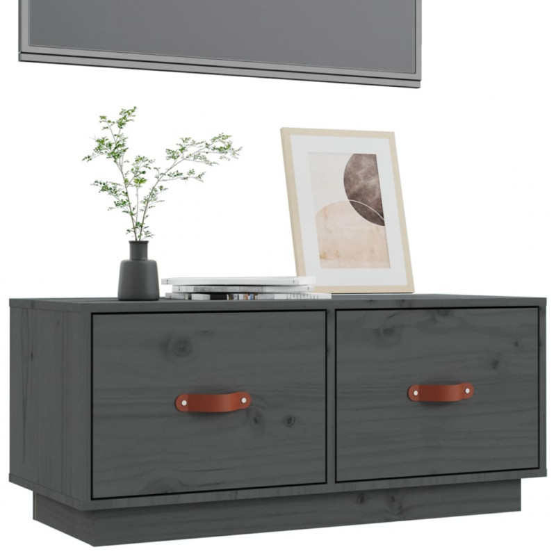 Szafka pod TV, szara, 80x34x35 cm, lite drewno sosnowe