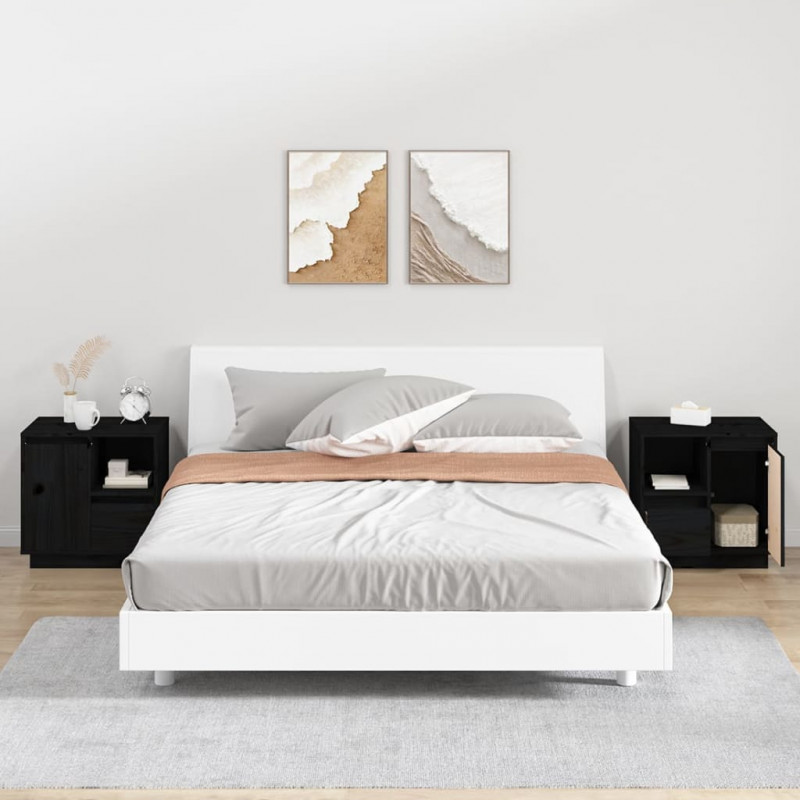 Szafki nocne, 2 szt., czarne, 50x34x50 cm, lite drewno sosnowe