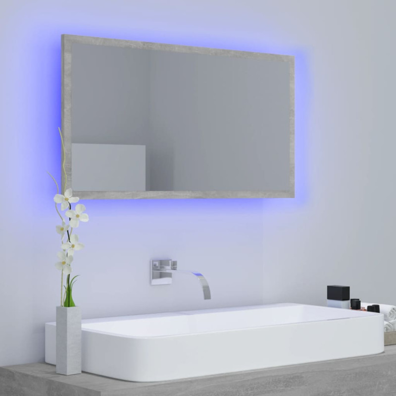 Lustro łazienkowe LED, szarość betonu, 80x8,5x37 cm, akryl
