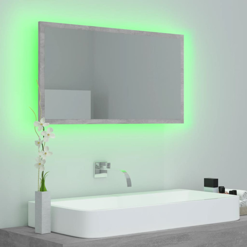 Lustro łazienkowe LED, szarość betonu, 80x8,5x37 cm, akryl