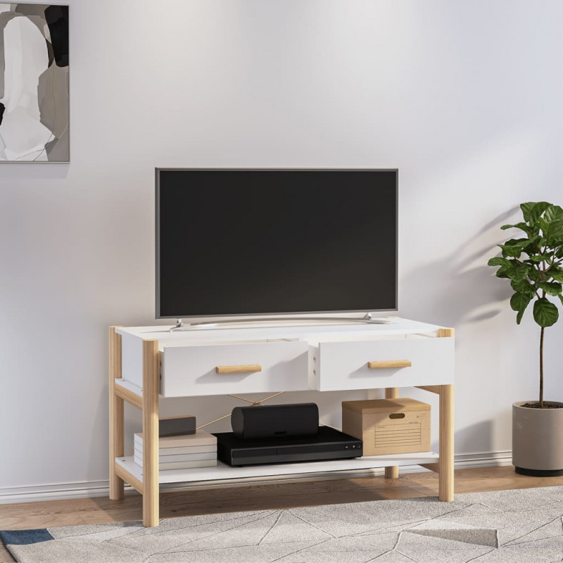 Szafka pod TV, biała, 82x38x45 cm, materiał drewnopochodny