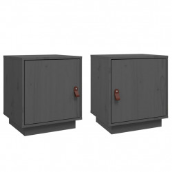 Szafki nocne, 2 szt., szare, 40x34x45 cm, lite drewno sosnowe