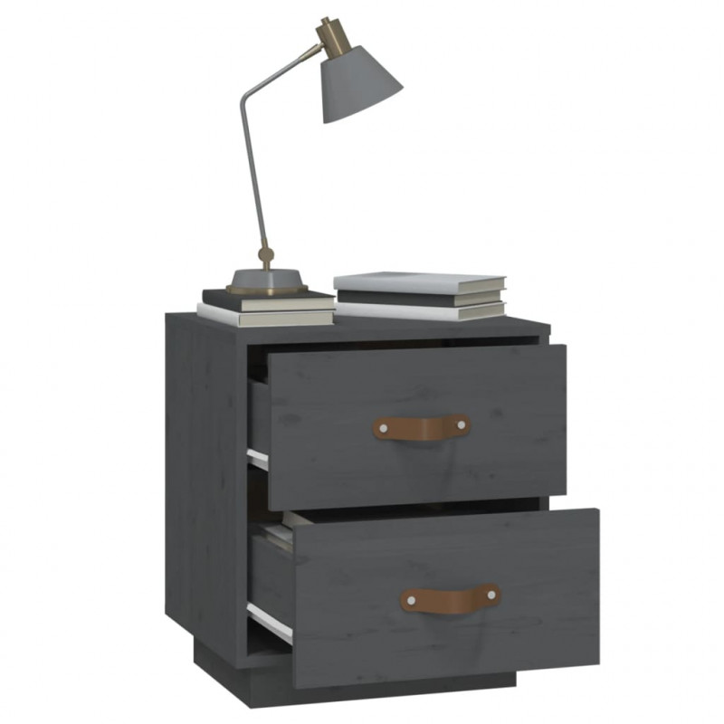   Szafki nocne, 2 szt., szare, 40x34x45 cm, lite drewno sosnowe