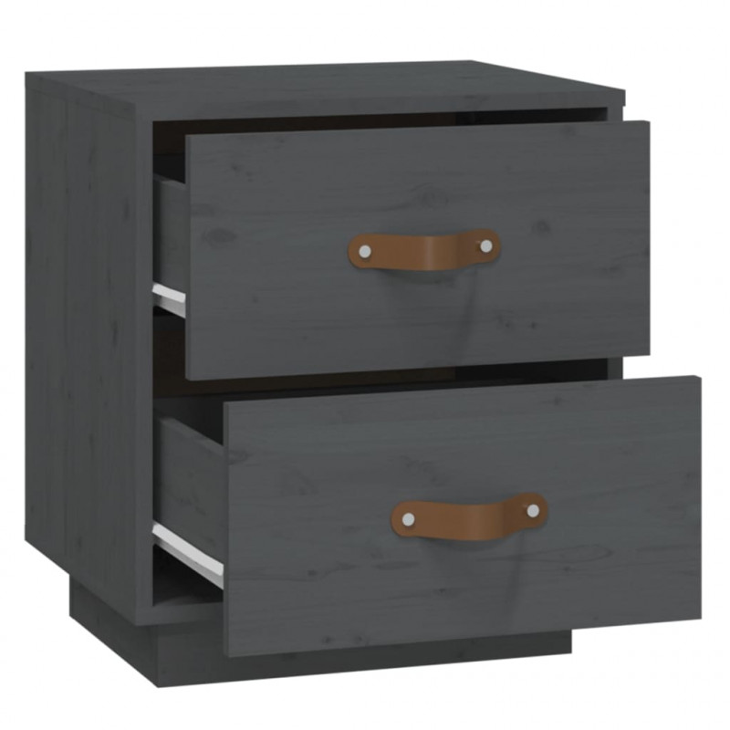   Szafki nocne, 2 szt., szare, 40x34x45 cm, lite drewno sosnowe
