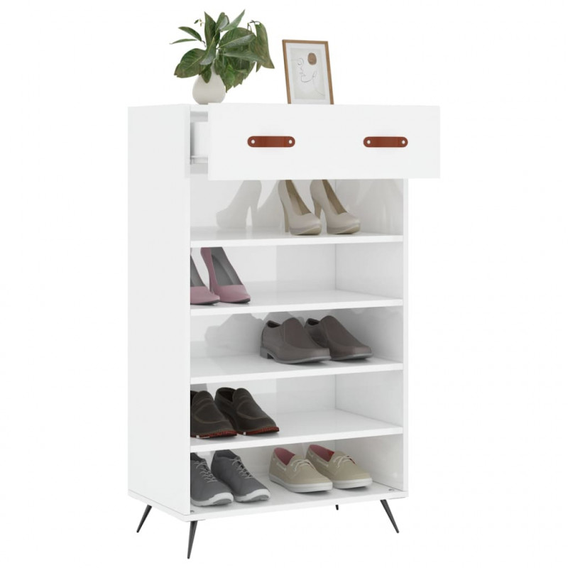 Szafka na buty, wysoki połysk, biała, 60x35x105 cm