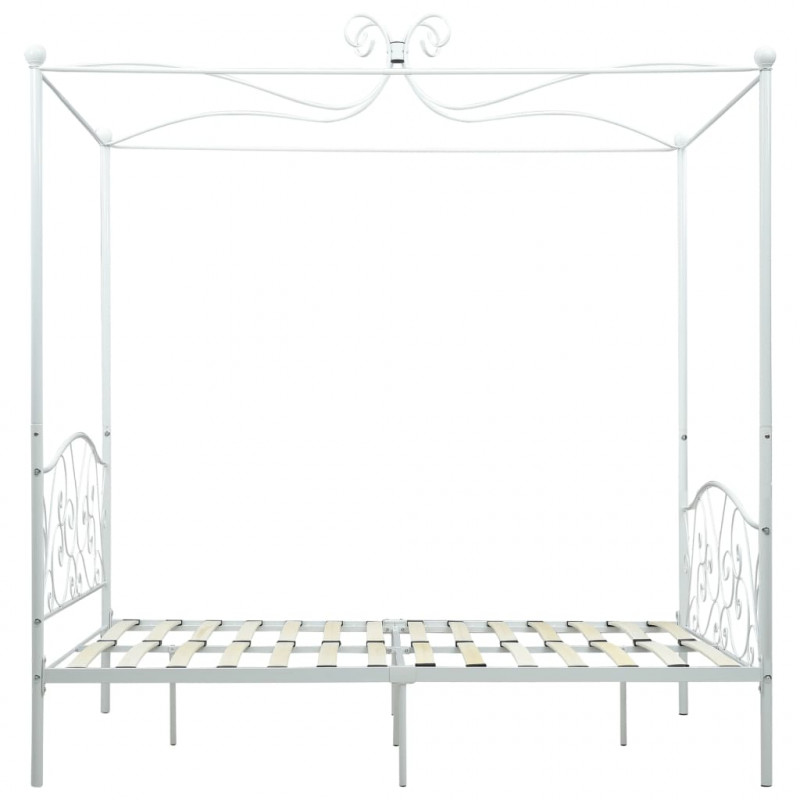 Rama łóżka z baldachimem, biała, metalowa, 140 x 200 cm