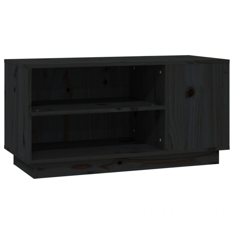 Szafka pod TV, czarna, 80x35x40,5 cm, lite drewno sosnowe