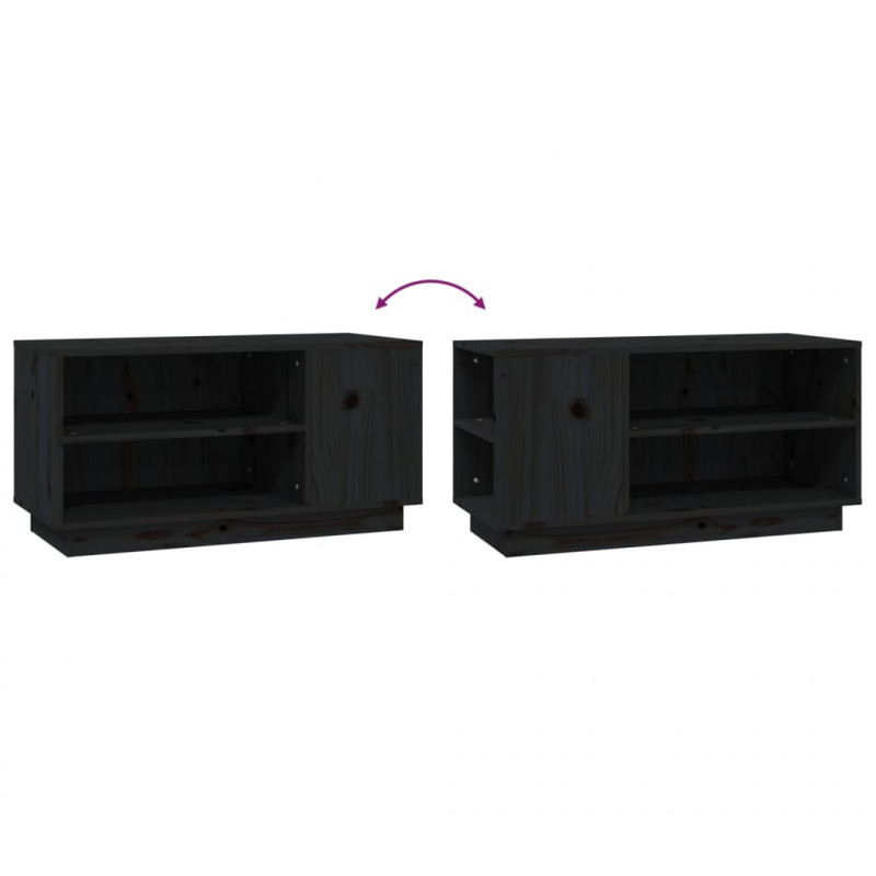 Szafka pod TV, czarna, 80x35x40,5 cm, lite drewno sosnowe
