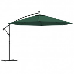 Parasol wiszący z LED i metalowym słupkiem, 350 cm, zielony