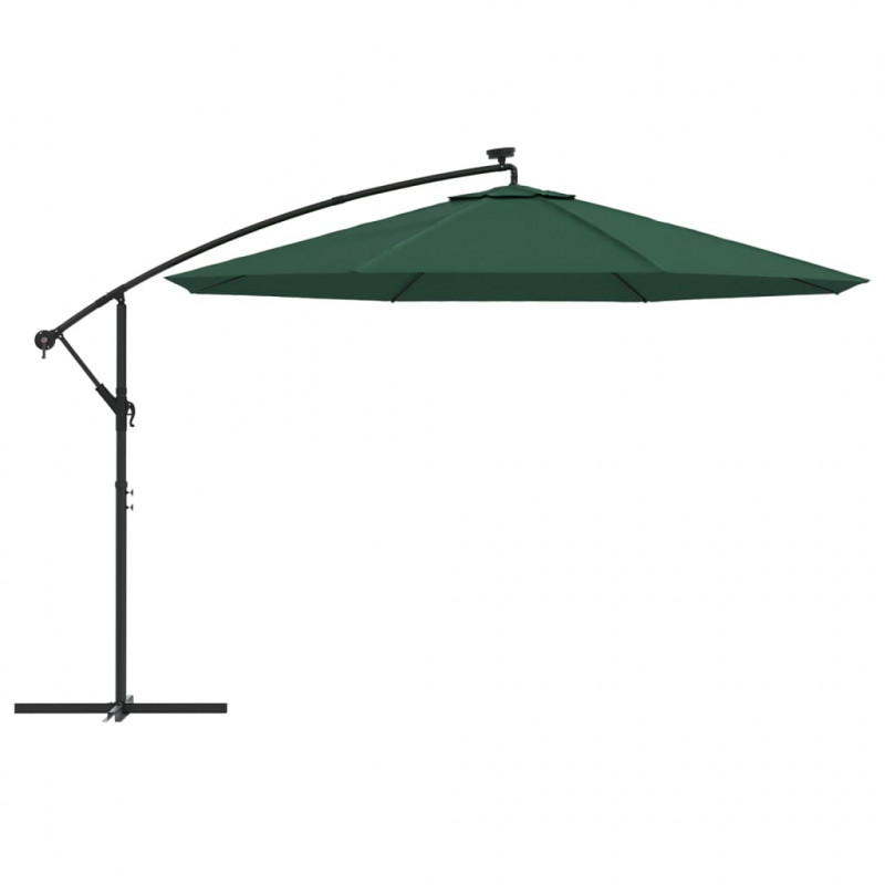 Parasol wiszący z LED i metalowym słupkiem, 350 cm, zielony