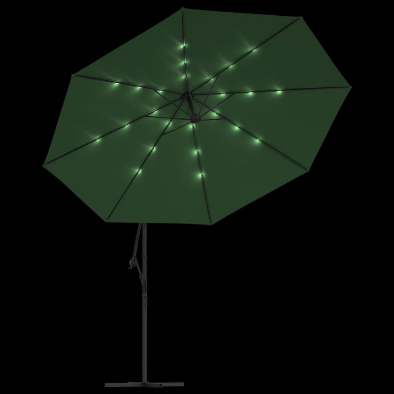 Parasol wiszący z LED i metalowym słupkiem, 350 cm, zielony