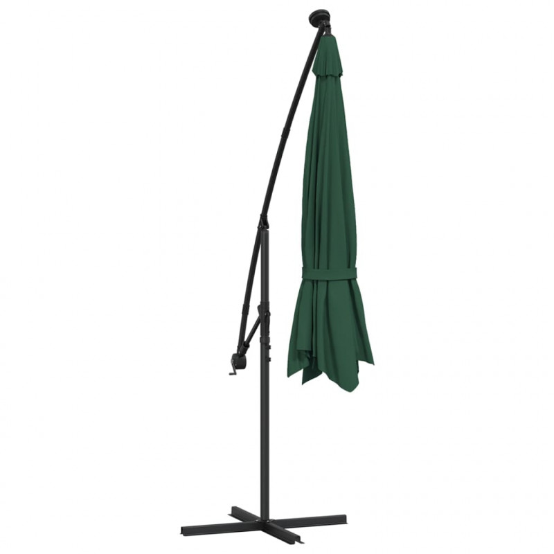 Parasol wiszący z LED i metalowym słupkiem, 350 cm, zielony