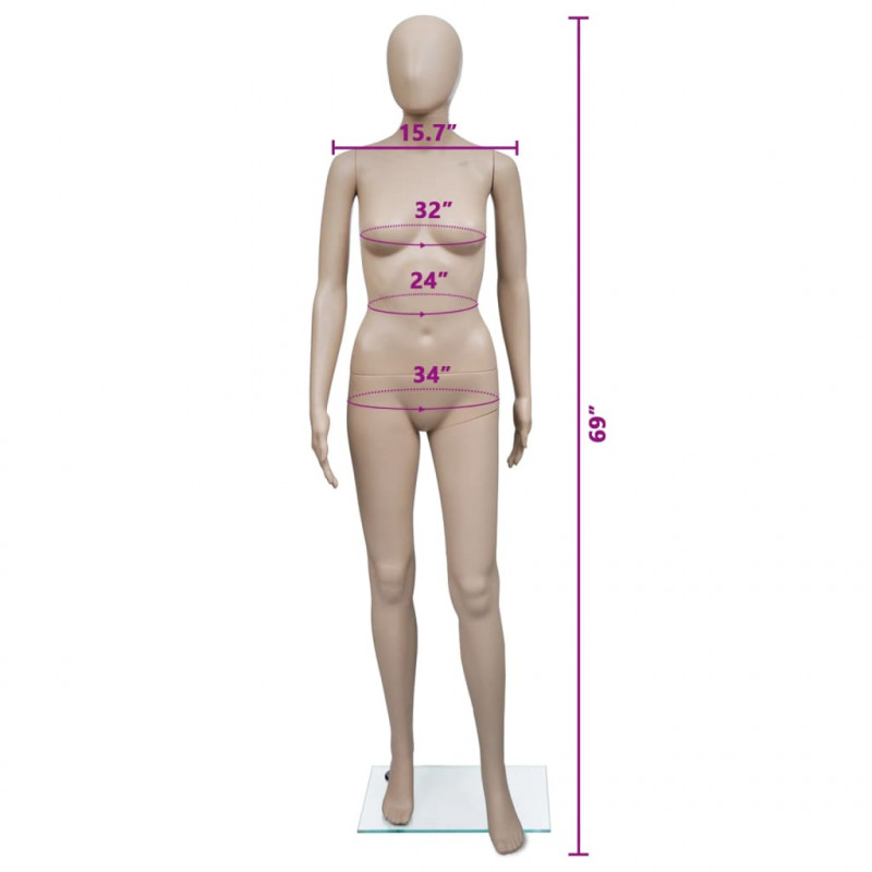 MANEKIN KOBIECY BEŻOWY SZKLANA PODSTAWA 175 CM SZEROKOŚĆ RAMION 40 CM OBRACANE RĘCE 360°
