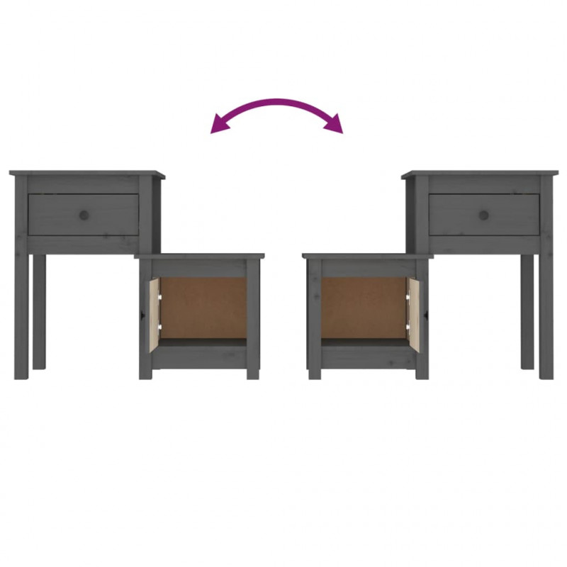 Szafki nocne, 2 szt, szare 79,5x38x65,5 cm, lite drewno sosnowe