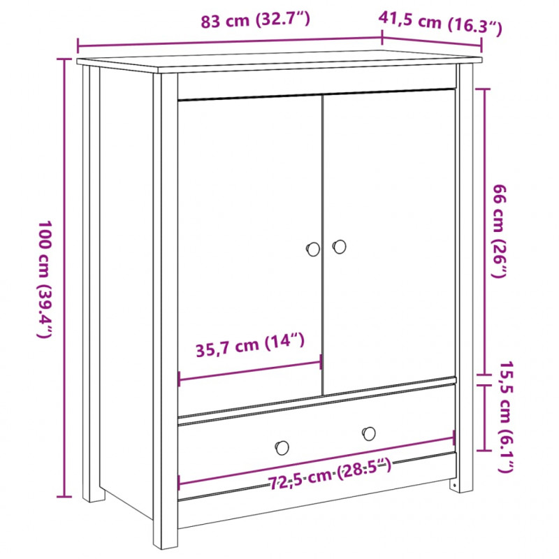 Szafka, szara, 83x41,5x100 cm, lite drewno sosnowe