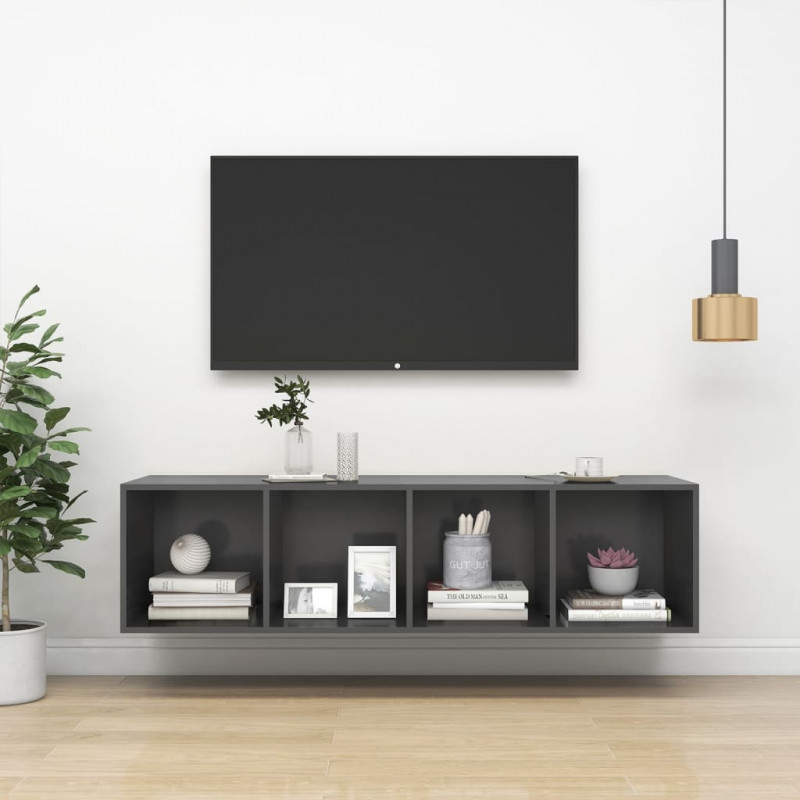 Wisząca szafka TV, szara, 37x37x142,5 cm
