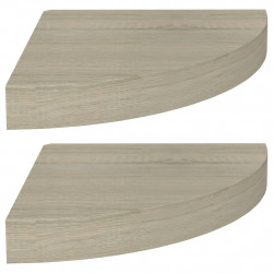 Narożne półki ścienne, 2 szt., kolor dębowy, 25x25x3,8 cm, MDF