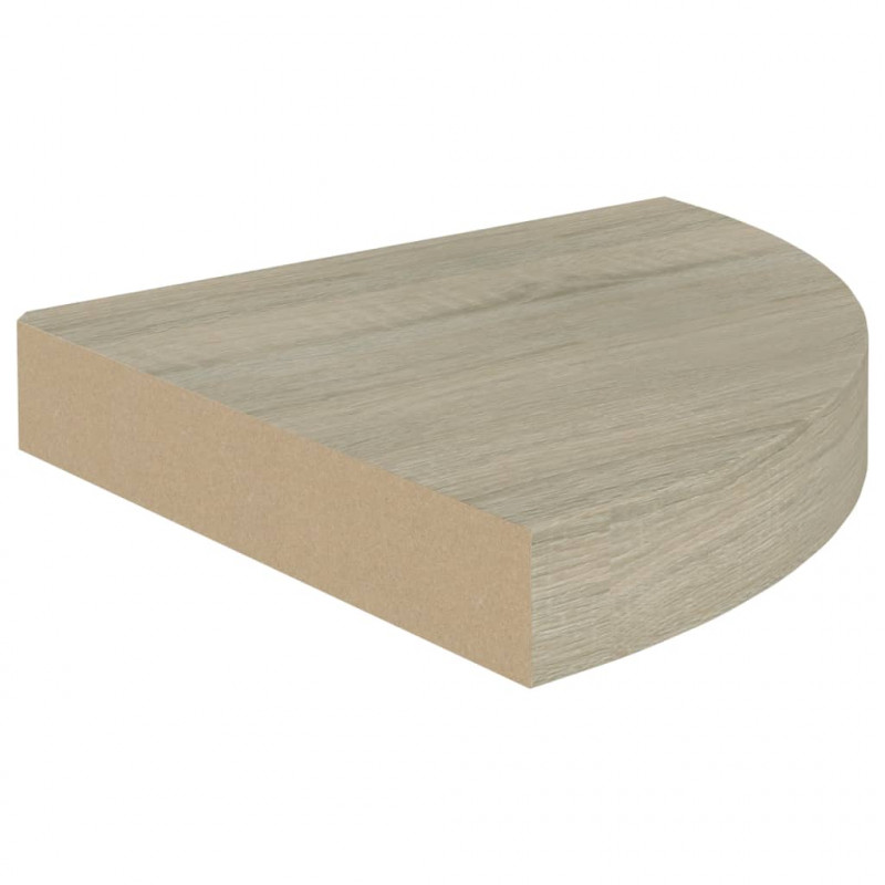 Narożne półki ścienne, 2 szt., kolor dębowy, 25x25x3,8 cm, MDF