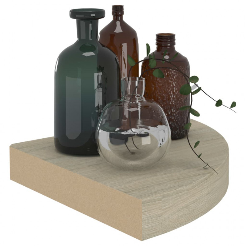 Narożne półki ścienne, 2 szt., kolor dębowy, 25x25x3,8 cm, MDF