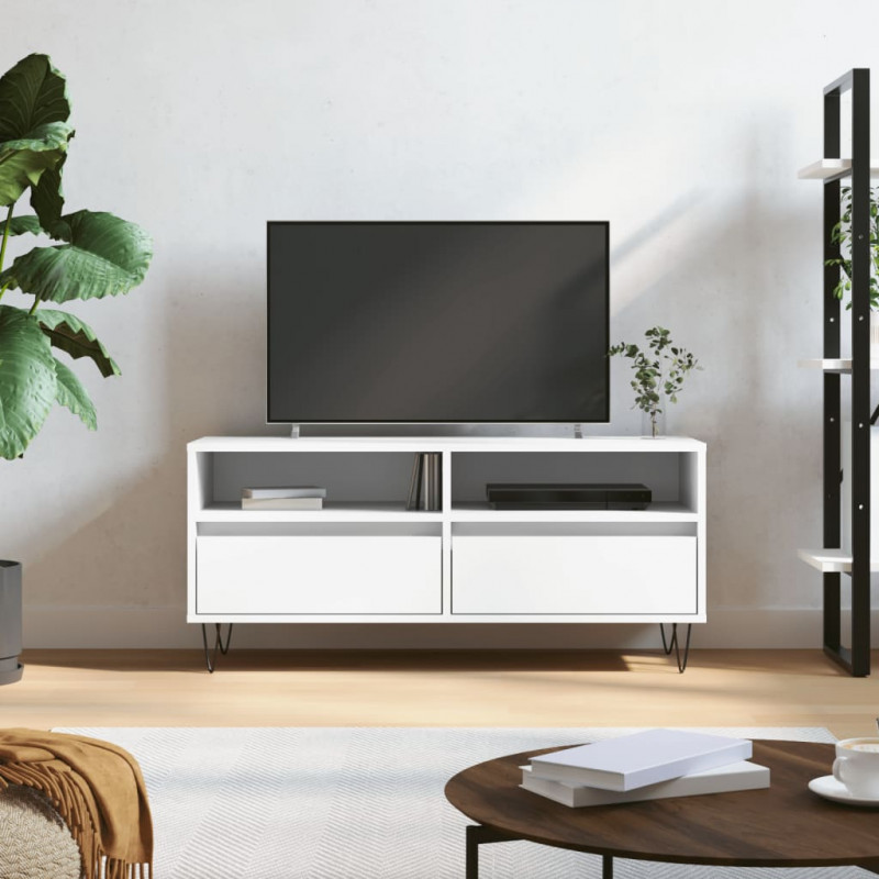 Szafka pod TV, biała, 100x34,5x44,5 cm, materiał drewnopochodny