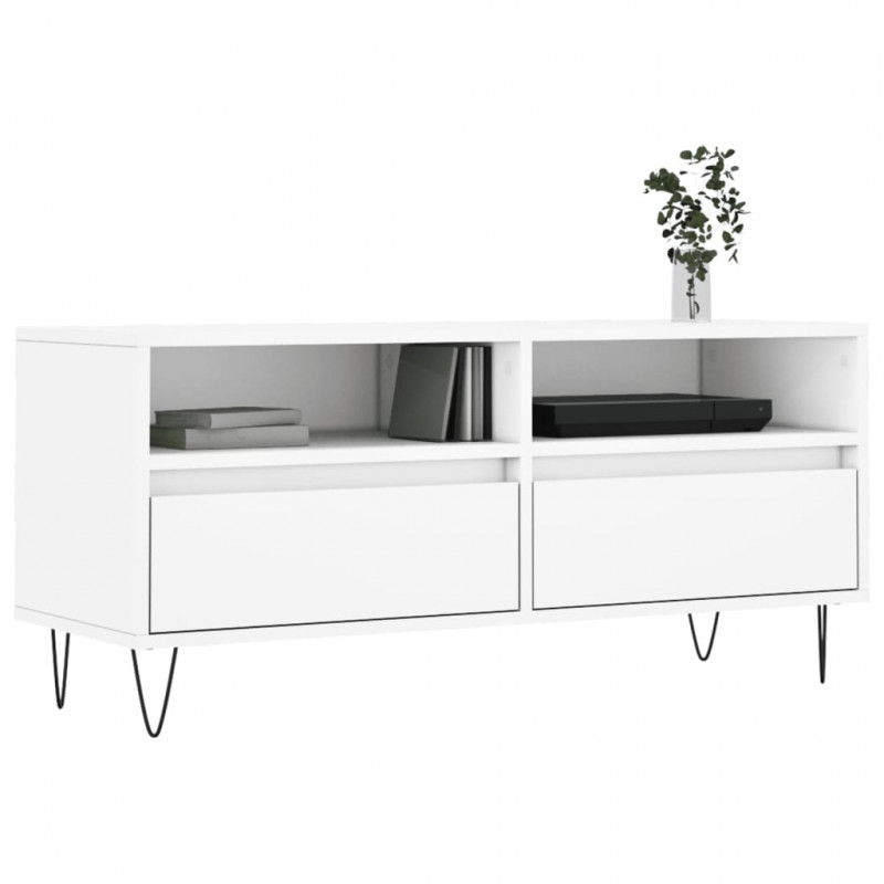 Szafka pod TV, biała, 100x34,5x44,5 cm, materiał drewnopochodny