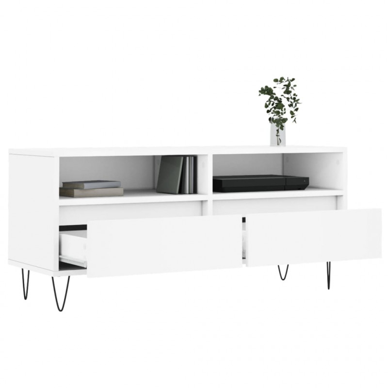 Szafka pod TV, biała, 100x34,5x44,5 cm, materiał drewnopochodny
