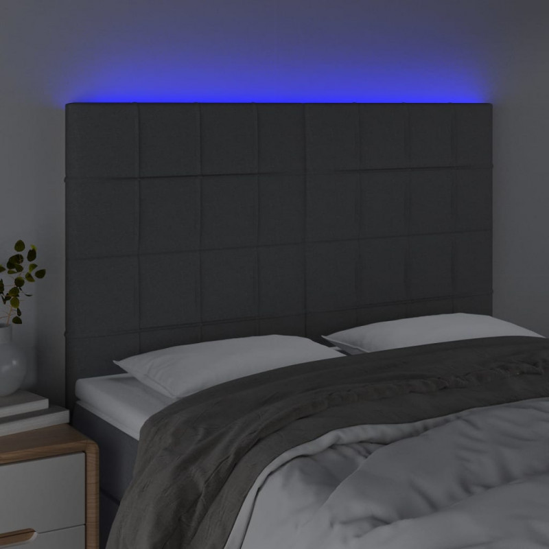 Zagłówek do łóżka z LED, ciemnoszary, 144x5x118/128 cm, tkanina