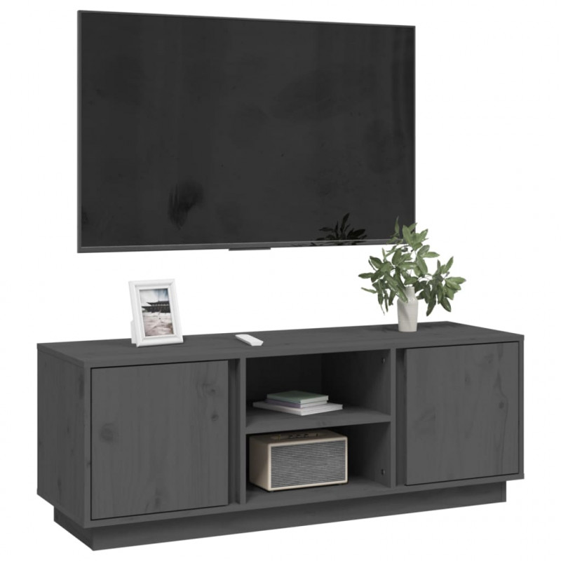 Szafka pod telewizor, szara, 110x35x40,5cm, lite drewno sosnowe