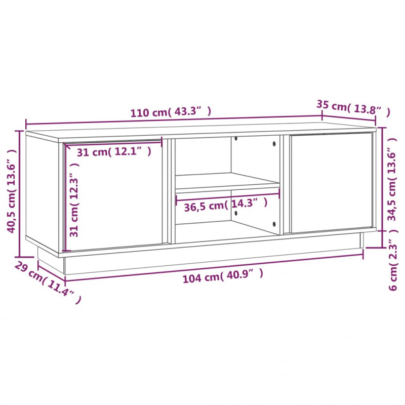 Szafka pod telewizor, szara, 110x35x40,5cm, lite drewno sosnowe