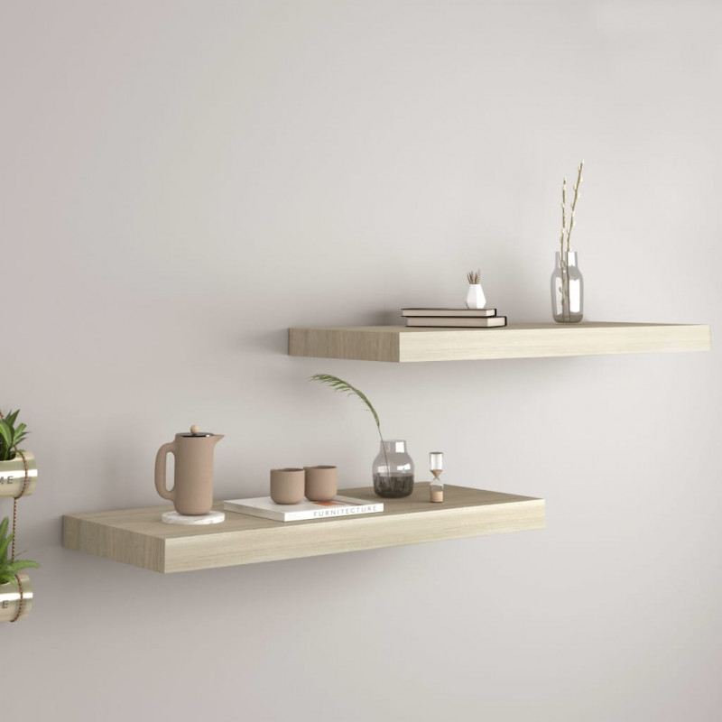 Półki ścienne, 2 szt., kolor dębowy, 60x23,5x3,8 cm, MDF