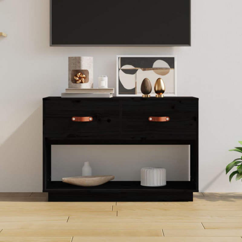 Szafka pod TV, czarna, 90x40x60 cm, lite drewno sosnowe