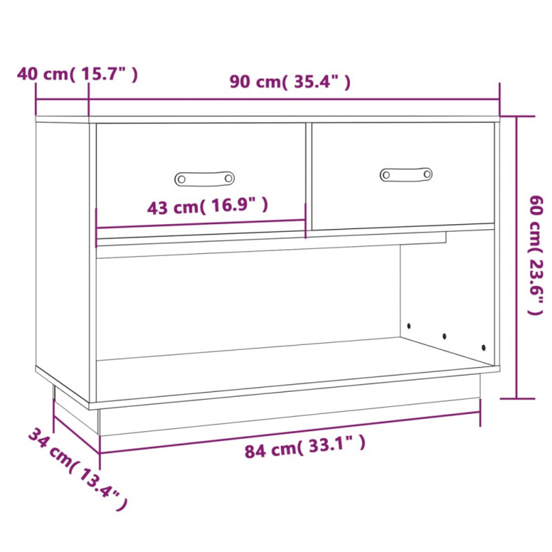 Szafka pod TV, czarna, 90x40x60 cm, lite drewno sosnowe