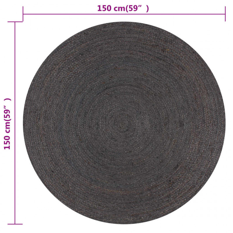 Ręcznie wykonany dywan z juty, okrągły, 150 cm, ciemnoszary
