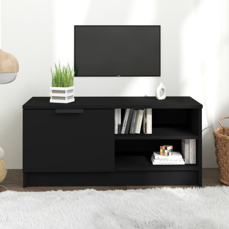 Szafka pod TV, czarna, 80x35x36,5 cm, materiał drewnopochodny