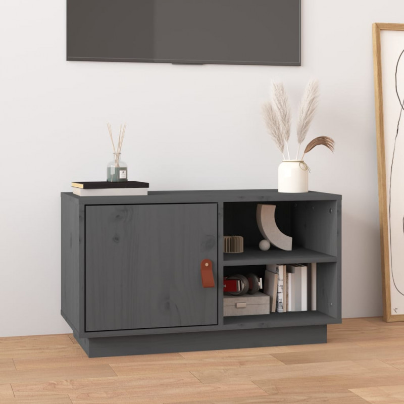 Szafka pod TV, szara, 70x34x40 cm, lite drewno sosnowe