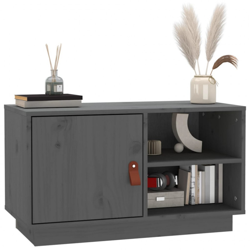 Szafka pod TV, szara, 70x34x40 cm, lite drewno sosnowe