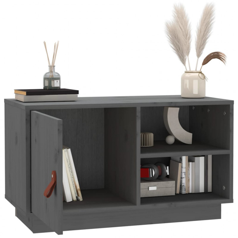 Szafka pod TV, szara, 70x34x40 cm, lite drewno sosnowe
