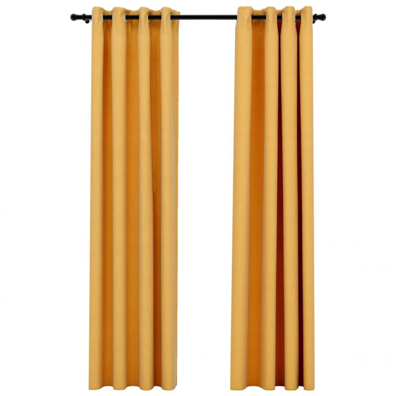 Zasłony stylizowane na lniane, 2 szt., żółte, 140x245 cm