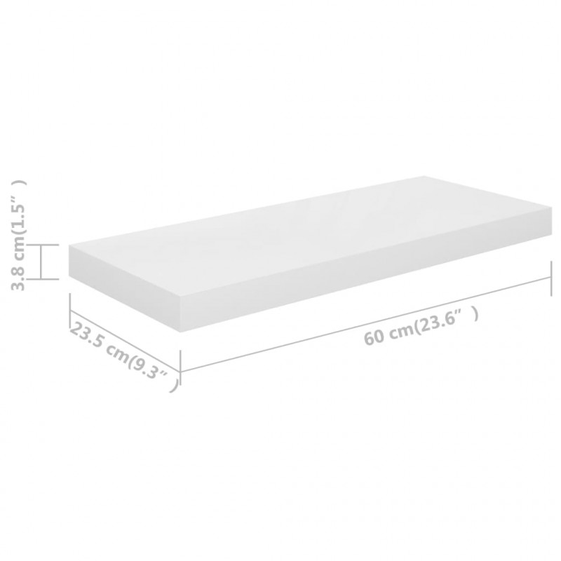 Półki ścienne 4 szt., wysoki połysk, białe, 60x23,5x3,8 cm, MDF