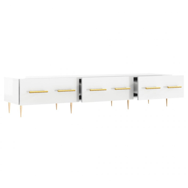 Szafka pod TV, wysoki połysk, biała, 150x36x30 cm
