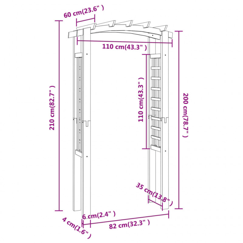Pergola ogrodowa z kratką, 110x60x210 cm, drewno sosnowe