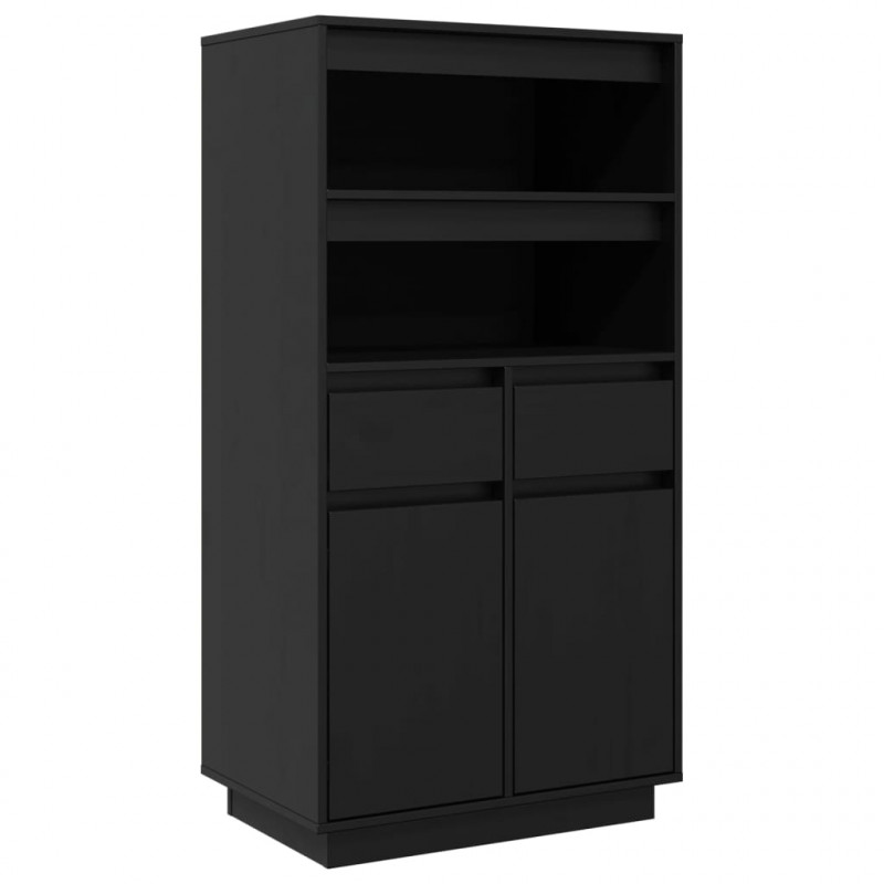Kredens, czarny, 60x40x116,5 cm, lite drewno sosnowe