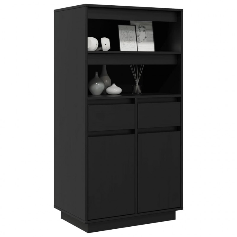 Kredens, czarny, 60x40x116,5 cm, lite drewno sosnowe