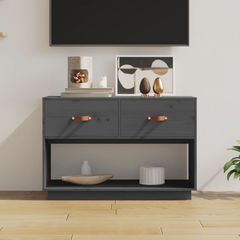 Szafka pod telewizor, szara, 90x40x60 cm, lite drewno sosnowe