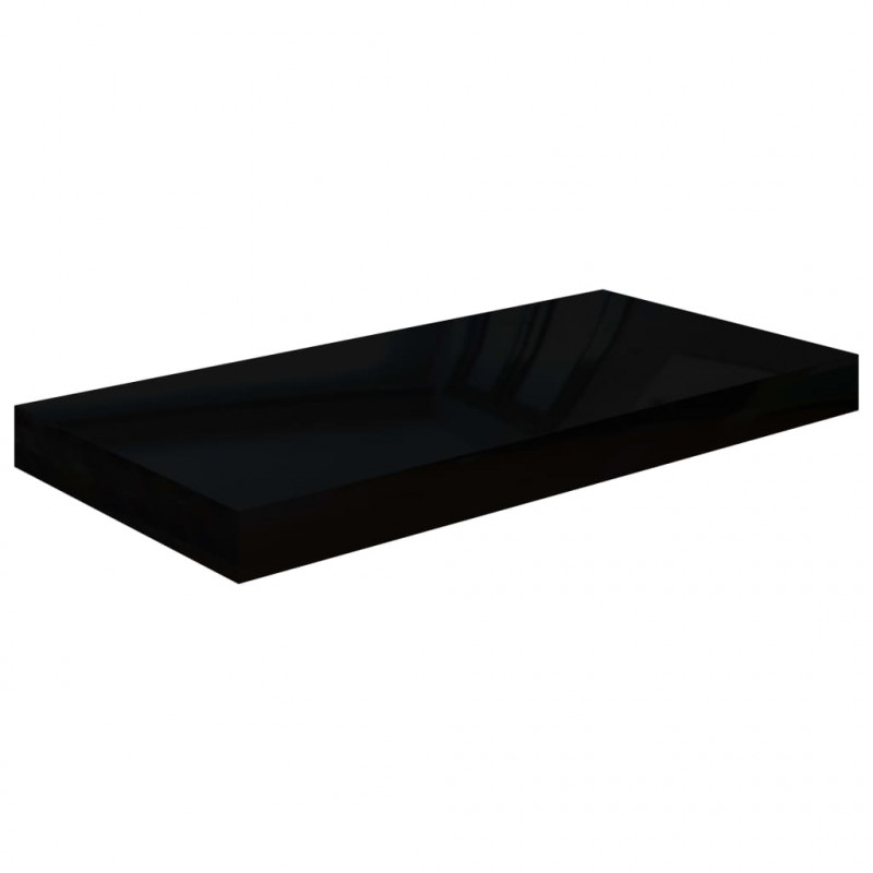 Półki ścienne, 2 szt., wysoki połysk, czarne, 50x23x3,8 cm, MDF