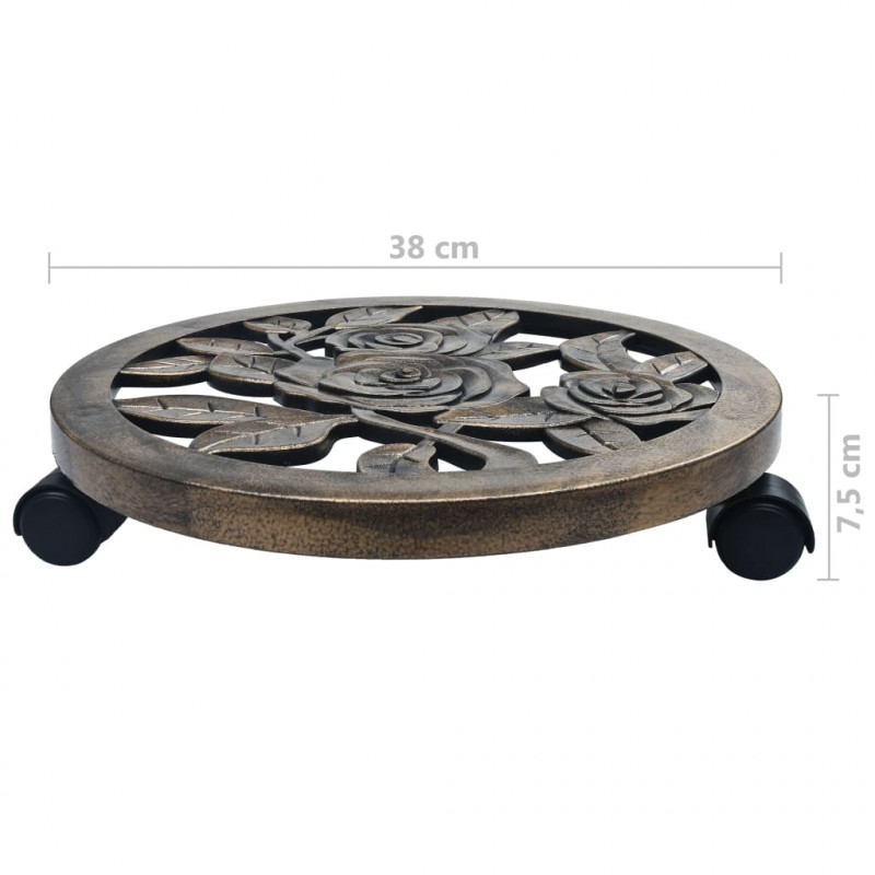 Stojaki na kółkach pod donice, 6 szt., brąz, 38 cm, plastik