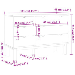 Szafka z szufladami OTTA, 111x43x73,5 cm, lite drewno sosnowe