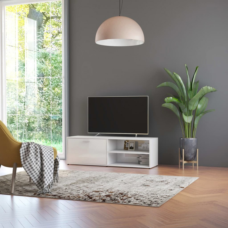 Szafka pod TV, wysoki połysk, biała, 120x34x37cm
