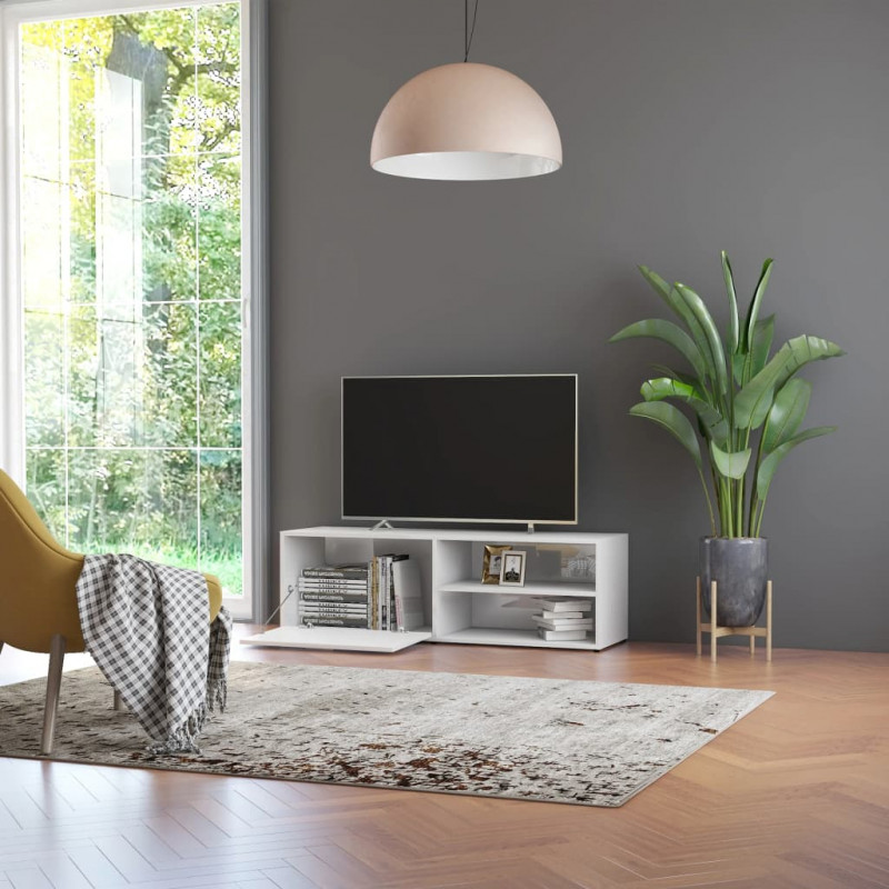 Szafka pod TV, wysoki połysk, biała, 120x34x37cm